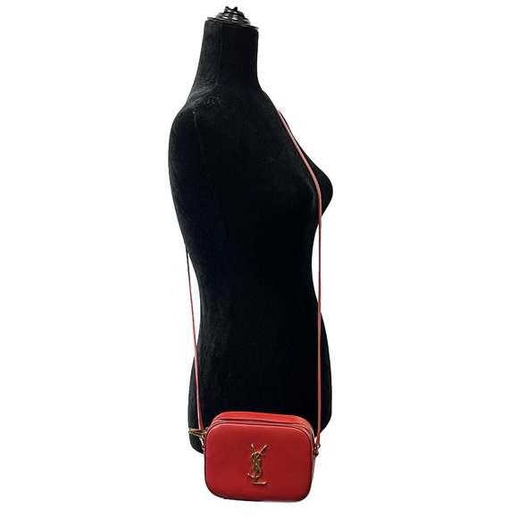 SAINT LAURENT - Grain de Poudre Classic Monogram Small Red Camera Bag Crossbody - Picture 8 of 12